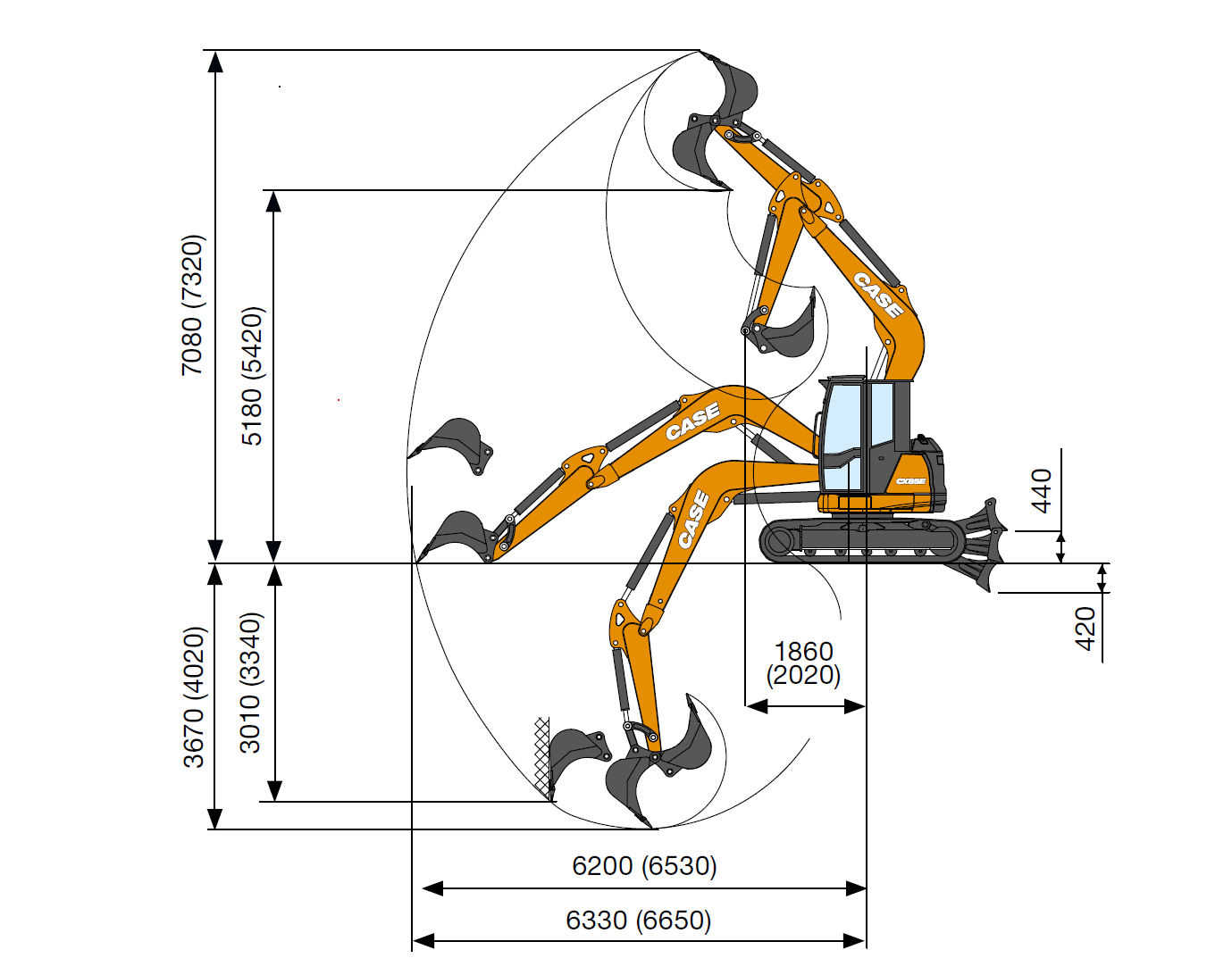 Case Construction - Graafmachines - CX 85 E - Laaddiagram