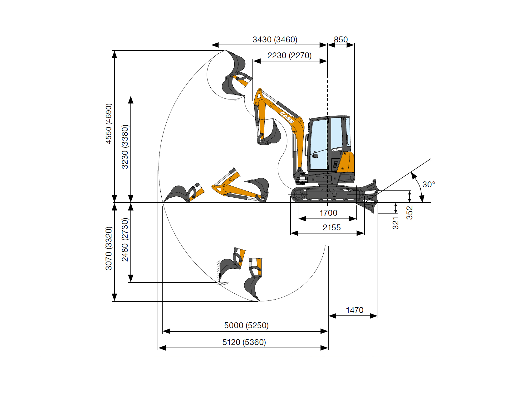 Case Construction - Graafmachines - CX 38 D - Laaddiagram