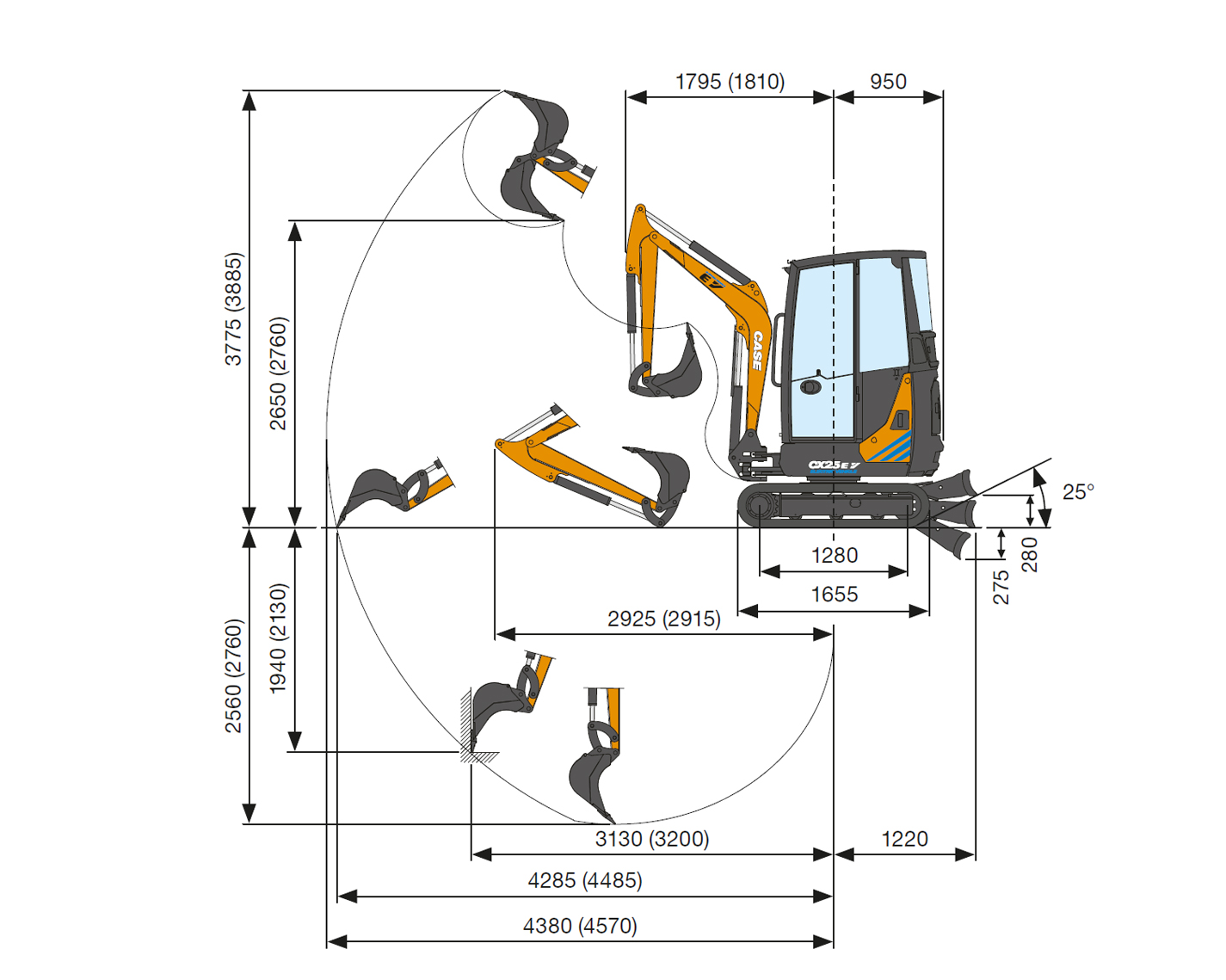 Case Construction - Graafmachines - CX 25 EV - Laaddiagram